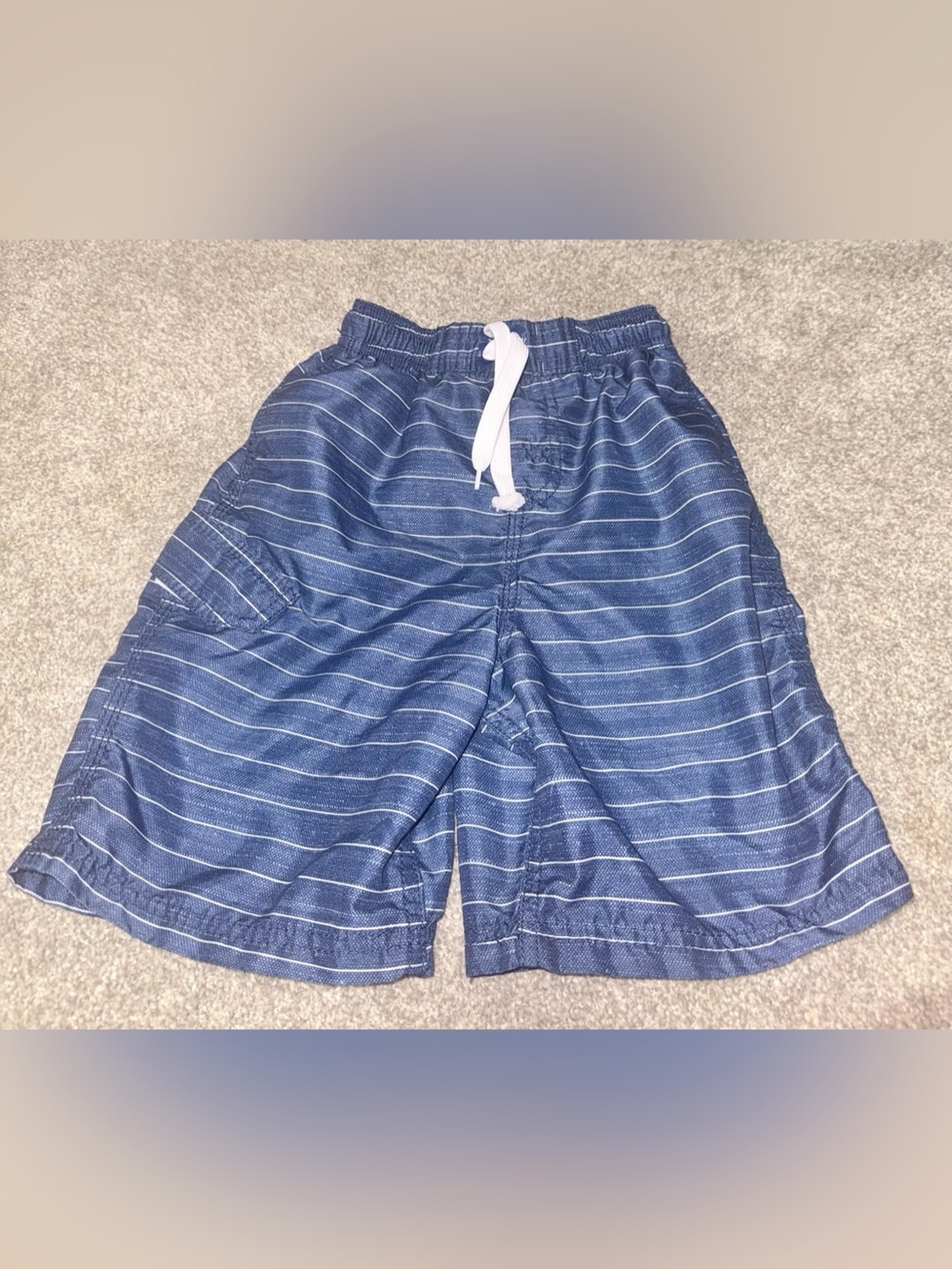 Kanu Surf Boys Navy/White Striped Swim Trunks-Mesh Lined | Size: L